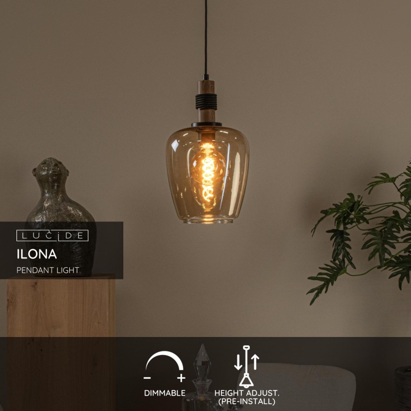 Lucide ILONA - Závesné svietidlo - Ø 22 cm - 1xE27 - Jantárová